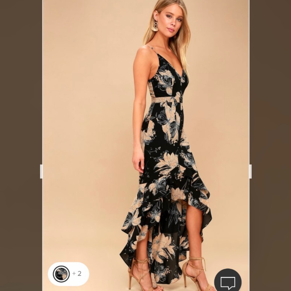 Lulus Darling Daylily Black Floral High Low Dress
